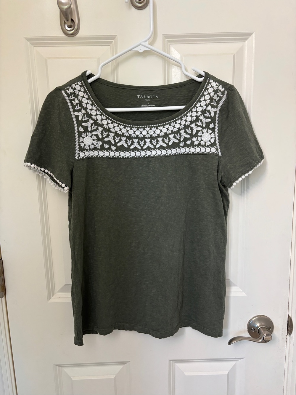 Talbots Petite dusty olive short sleeved tee